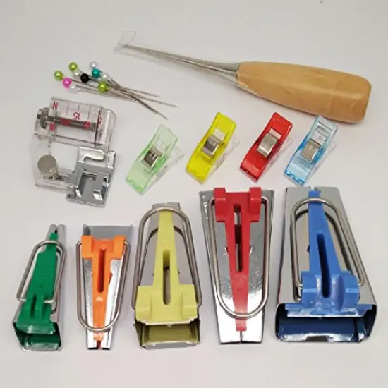 Bias Tape Maker Kits All 5 Sizes 6MM 9MM 12MM 18MM 25MM Binding Foot Craft Clips Awl Quilter's Pin {5}