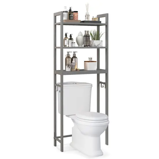 Costway Over-The-Toilet Storage Shelf Space Saving Metal Bathroom Organizer Hooks Grey/White/Brown {7}