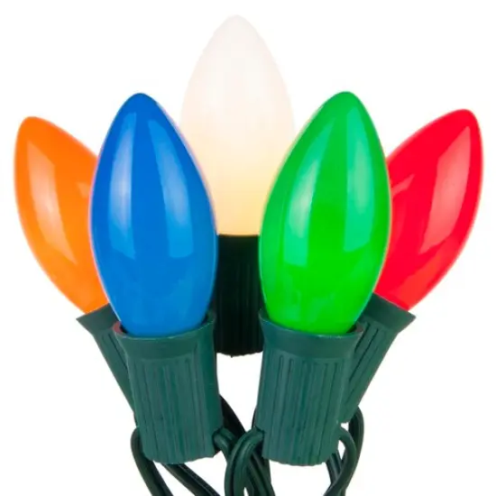 C9 Multi: Red, Blue, Green, Orange, White Opaque Steady 25 Light Set, Green Wire Multicolor {1}