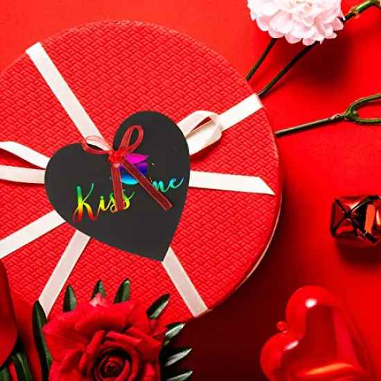 Rainbow Magic Scratch Art Set, 28 Heart Scratch Paper with Ribbons for Valentines Decorations, Scratch Art for Kids Class with 2Pcs 3D Stickers, Valentines Day Gifts for Kids (28 PCS Valentine Craft) {3}