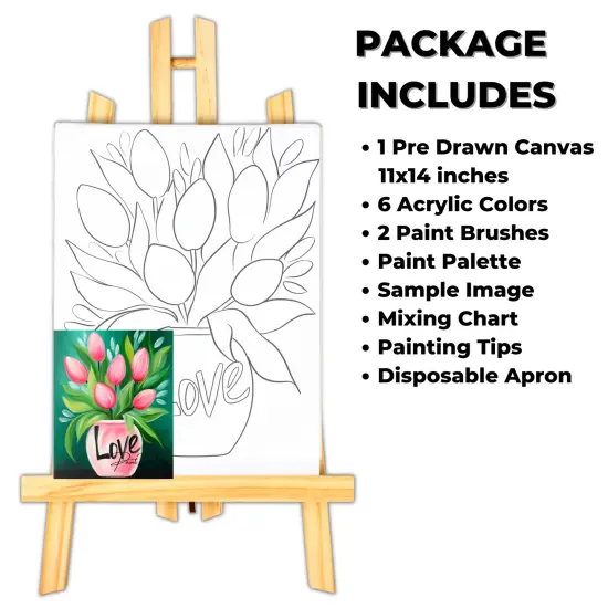"Love Bouquet" DIY Canvas Art Kit, Adult Beginner, Acrylic Paint Size 11x14 inch {2}