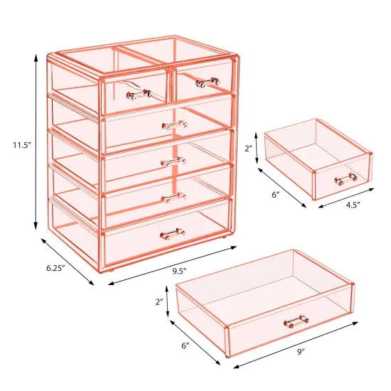 Sorbus Acrylic Makeup & Jewelry Organizer Storage Case- (4 Large, 2 Small Drawers) Pink {6}