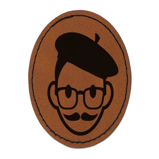 Artist Icon Round Iron-On Engraved Faux Leather Patch Applique - 2.5" Brown {1}