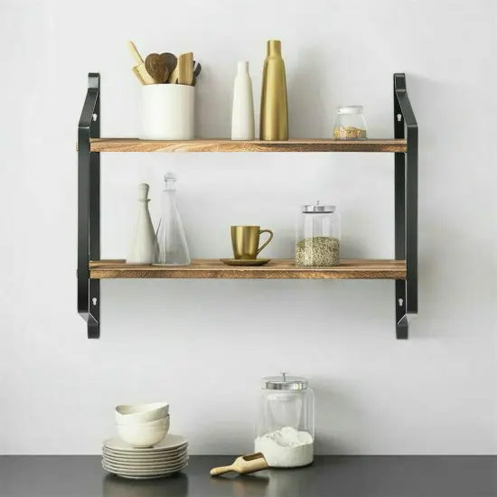 2 Layer Floating Shelves Industrial Wall Storage Rack. {3}