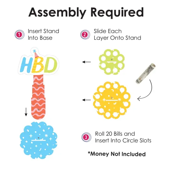 Big Dot of Happiness Party Time - DIY Happy Birthday Party Money Holder Gift - Cash Cake {6}