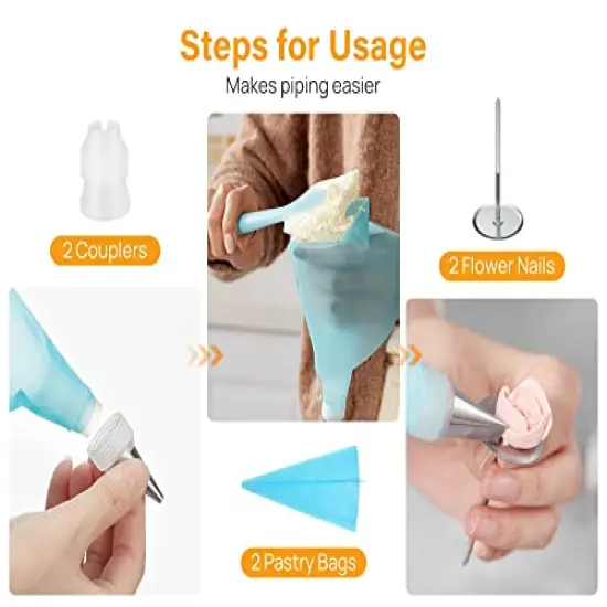 42 pcs Piping Bags and Tips Set, Cake Decorating Supplies Kits for Baking with 36 Numbered Frosting Icing Tips, 2 Reusable Pastry Bags, Easy Carry Storage Box and Other Baking Tools {5}