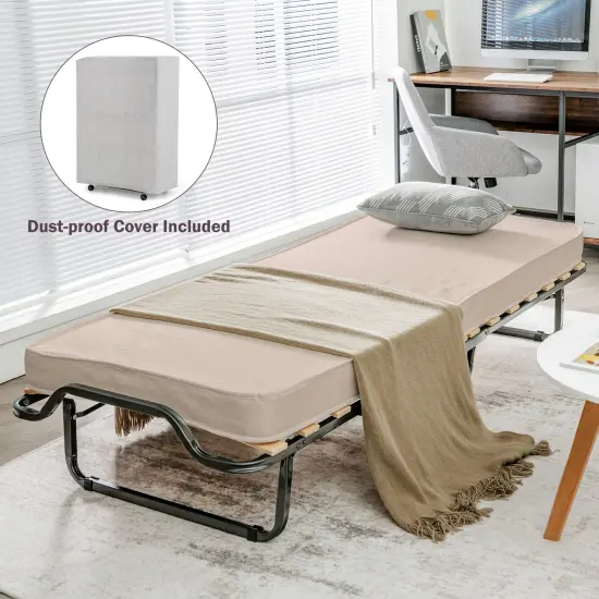 Costway Folding Bed w/Memory Foam Mattress Dust-Proof Bag Rollaway Metal Bed Sleeper Made in Italy {3}