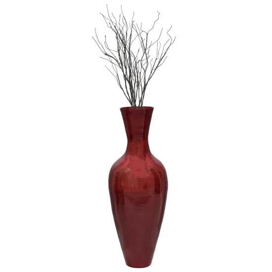 Uniquewise Tall Floor Vase, 37 Inch Bamboo Vase, Modern Vase for Dining, Living Room, Entryway, Large Flower Holder, Classic Floor Vase for Home Decor Red W Branches {6}