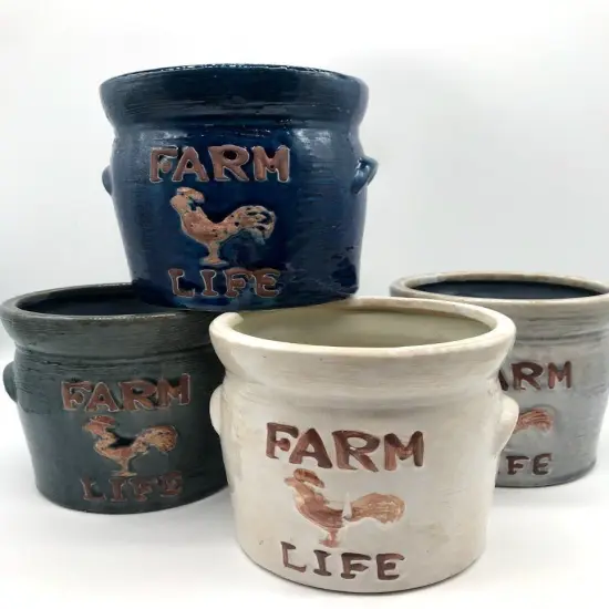 Farm Life Crock Planter - SMALL Blues Cobalt {7}