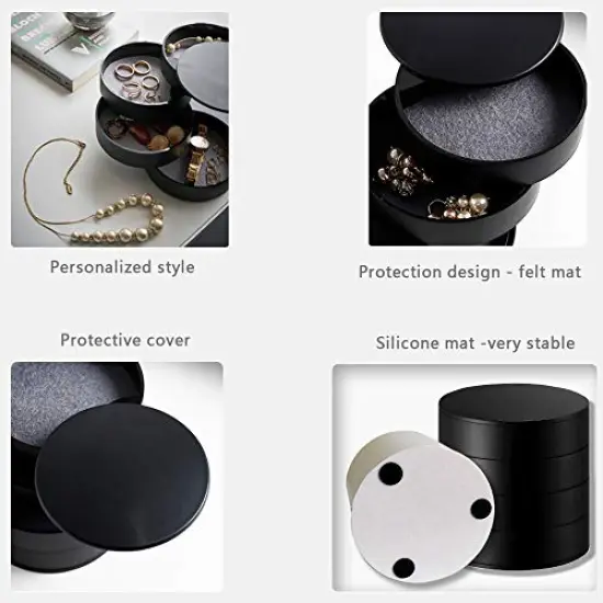 Jewelry Organizer, Small Jewelry Storage Box Earring Holder for Women, 5-Layer Rotating Travel Jewelry Tray Case with Lid for Bracelets Rings Bracelets, Gift for Women Teen Girls(White) {3}