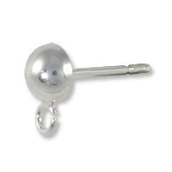 JewelrySupply Sterling Silver 5mm Half Ball Post Earrings with Open Loop (1 Pair of Sterling Silver Earrings) {4}