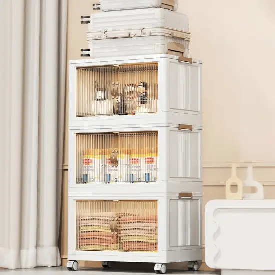 3 Pcs Foldable Storage Bins with Lid Stackable Closet Organizer Containers with 4Pcs 360&deg; Rotatable Wheels {7}