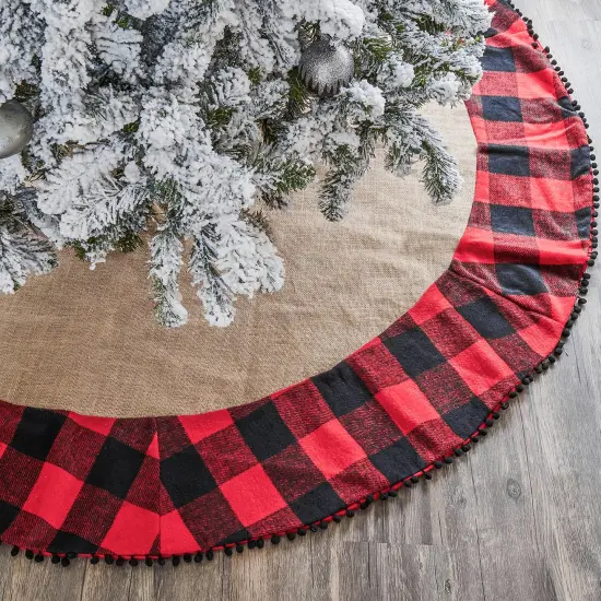 Jute Tree Skirt With Cabin Blanket Trim - 66" {2}