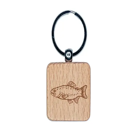 Rainbow Trout Fish with Spots Fishing Engraved Wood Square Keychain Tag Charm {1}