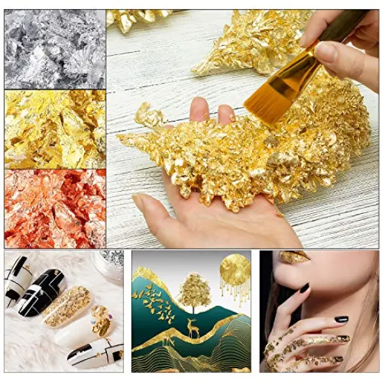 YULIKTOR Gold Foil Flakes for Resin,3 Bottles Metallic Foil Flakes 15 Gram,Imitation Gold Foil Flakes Metallic Leaf for Nails, Painting, Crafts,Slime and Resin Jewelry Making,Gold,Silver,Copper Colors {2}