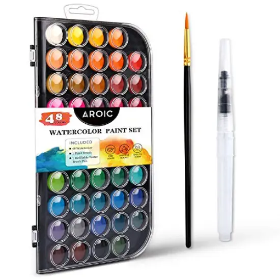 Watercolor Paint Set, with a Watercolor Paint, 48 Color, a Brush and a Refillable Water Brush Pen. The Best Gift for Beginners, Children and Art Lovers. {2}