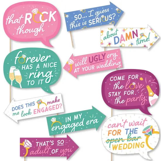 Big Dot of Happiness Funny Just Engaged - Colorful - Engagement Party Photo Booth Props Kit - 10 Piece {1}