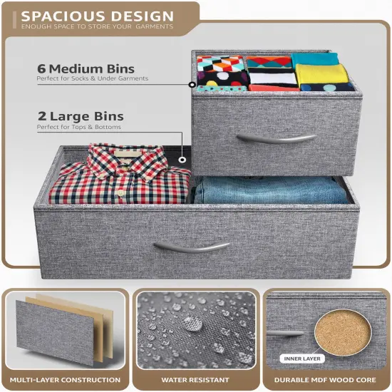 Sorbus Dresser with 8 Drawers - Chest Organizer Unit with Steel Frame Wood Top & Handle Easy Pull Fabric Bins for Clothes - Wide Storage Furniture for Bedroom, Hallway, Living Room, Nursery & Closet Gray {5}