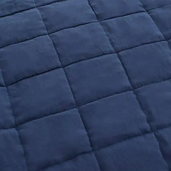 EMME Quilt Set Twin Size 2 Pieces (66x90 inches), Pre-Washed Microfiber Bedspread for All Season, Lightweight and Reversible Coverlet (Squares Pattern, Navy) {3}