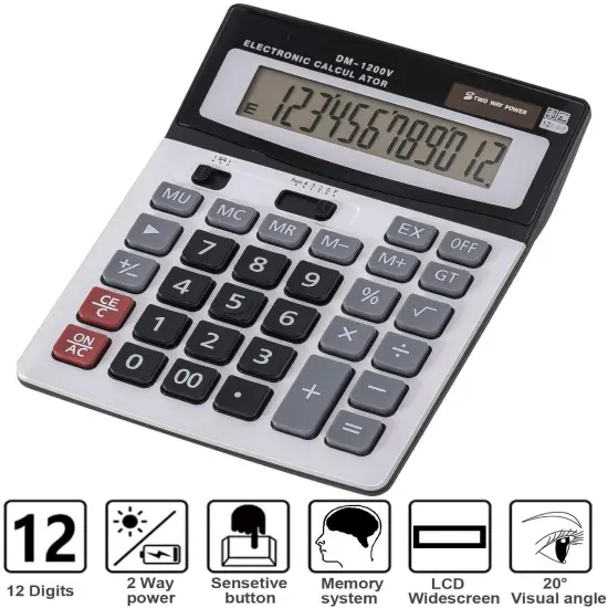 Kitcheniva Standard Function Dual Power 12-Digit Desktop Calculator {2}