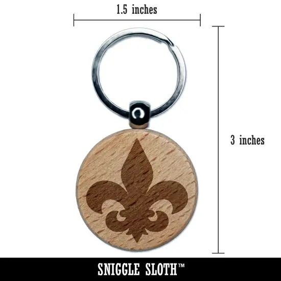 Fleur de Lis Solid Engraved Wood Round Keychain Tag Charm {2}
