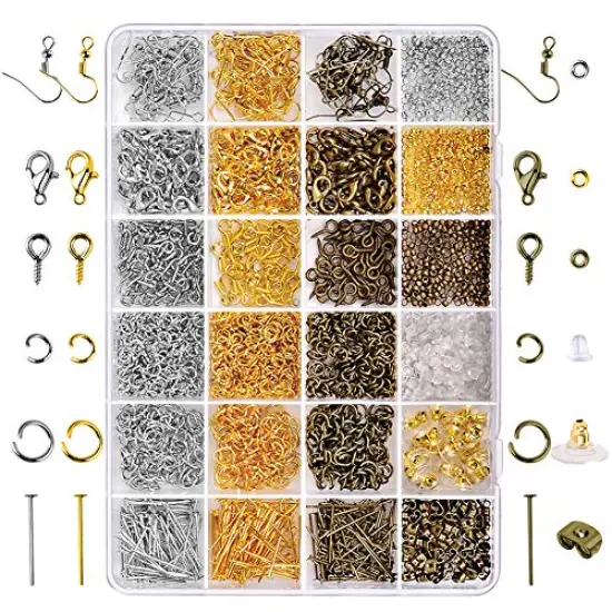 2880 Pieces Jewelry Making Findings Supplies Kit with Open Jump Rings, Lobster Clasps, Crimp Beads, Screw Eye Pins, Head Pins, Earing Hooks and Earing Backs {1}