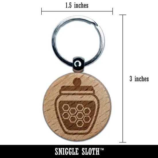 Honey Jar with Honeycomb Engraved Wood Round Keychain Tag Charm {2}