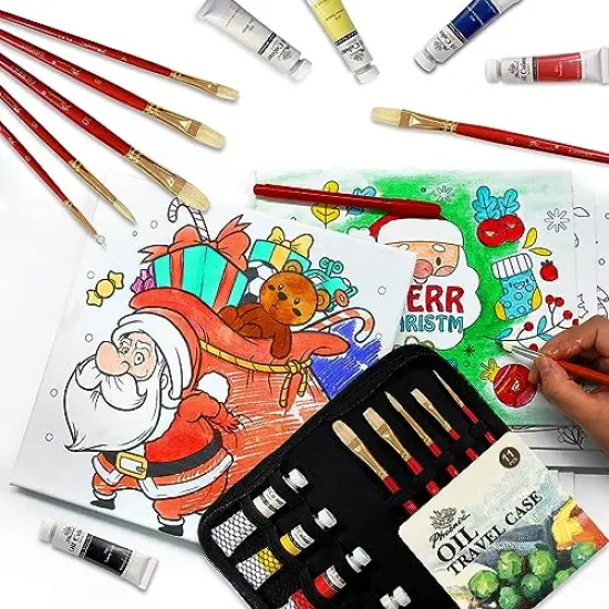 Oil Painting Kit - 5 Primary Color Tubes of Oil Paints (12ml/0.4 Fl Oz) & 5 Oil Paint Brushes - Oil Color Painting Supplies for Kids, Students & Beginners {4}