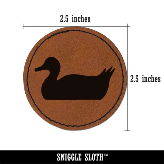 Duck Swimming Solid Round Iron-On Engraved Faux Leather Patch Applique - 2.5" Brown {2}