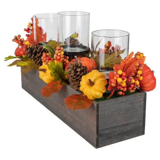Northlight 27" Pumpkin, Berry and Pine Cone Fall Harvest Triple Pillar Candle Holder Orange {5}