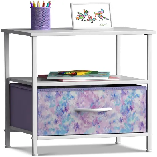 Sorbus Nightstand 1-Drawer Shelf Storage Tie dye purple {1}