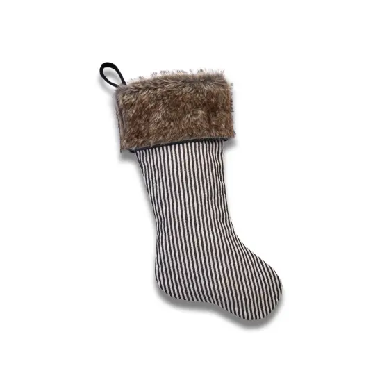 Ticking Stripe Stocking with Faux Fur Cuff {1}
