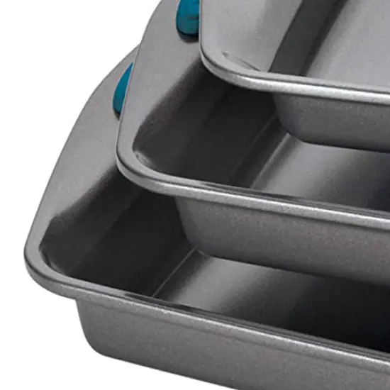 3 Piece, Bakeware Nonstick Cookie Pan Set, Gray with Marine Blue Grips {3}