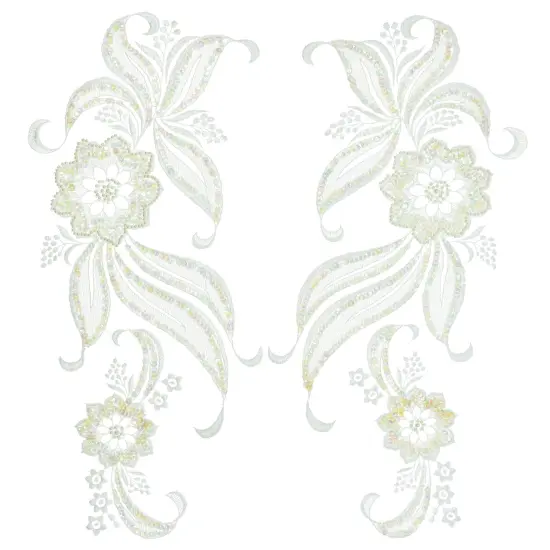 Vintage Daisy With Leaf Bridal Applique/Patch 2 Pack - 17" x 6 1/2" White {2}