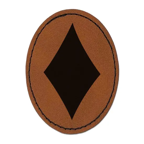 Card Suit Diamonds Round Iron-On Engraved Faux Leather Patch Applique - 2.5" Brown {1}