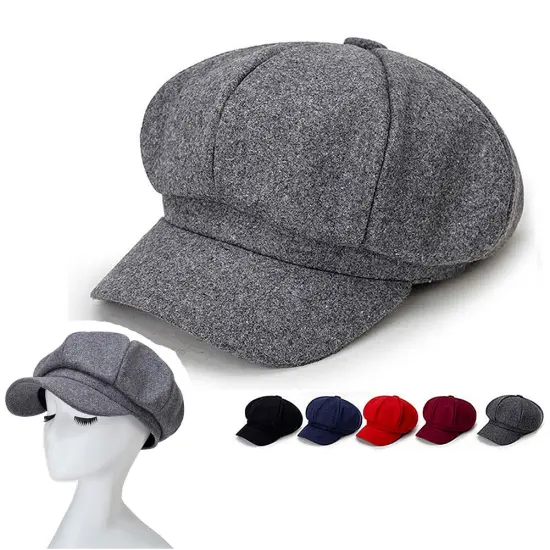 Kitcheniva Cabbie Peaked Beret Cap Black {2}