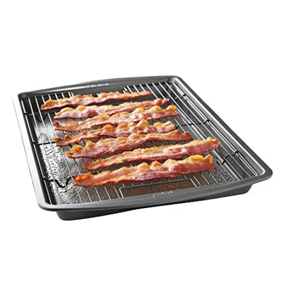15" x 10.5" Premium Nonstick Carbon Steel Crispy Bacon Multipurpose Baking Pan Set, Dark Gray {2}