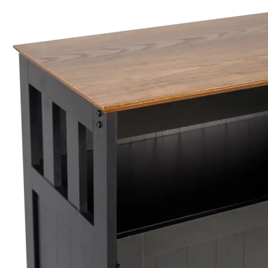 Merrick Lane Tanner Buffet and Sideboard with Storage Cabinet and Upper Shelf WalnutTop/BlackFrame {6}