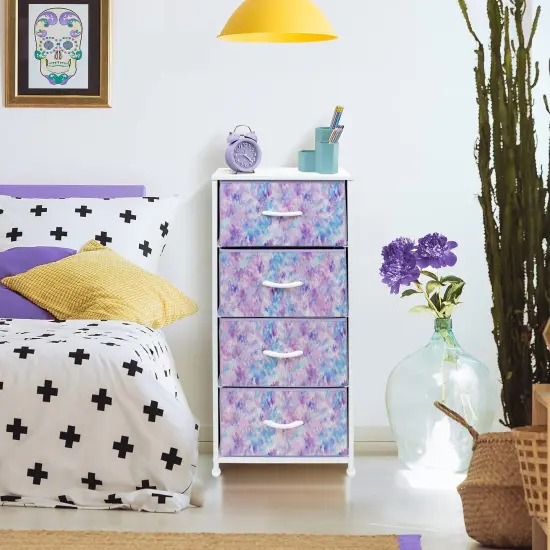 Sorbus Dresser with 4 Drawers - Bedside Furniture & Night Stand End Table Dresser with Steel Frame, Wood Top, Easy Pull Fabric Bins for Home, Bedroom Accessories, Office & Dorm Tie Dye Purple {2}