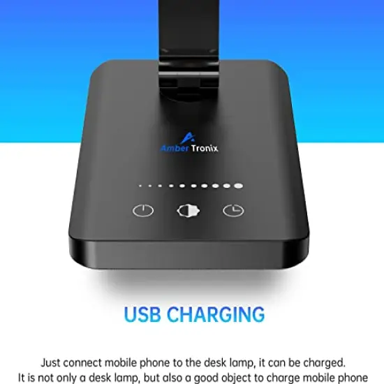 LED Desk Lamp with USB Charging Port, Dimmable Eye-Caring Reading Desk Light for Home, with 5 Brightness Level & 3 Lighting Modes, Touch Control, Auto Timer (Black) {6}