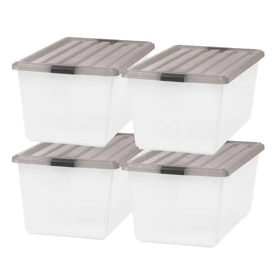 IRIS USA 4 Pack 91qt Large Plastic Storage Bin with Lid and Secure Latching Buckles, Clear/Gray {1}