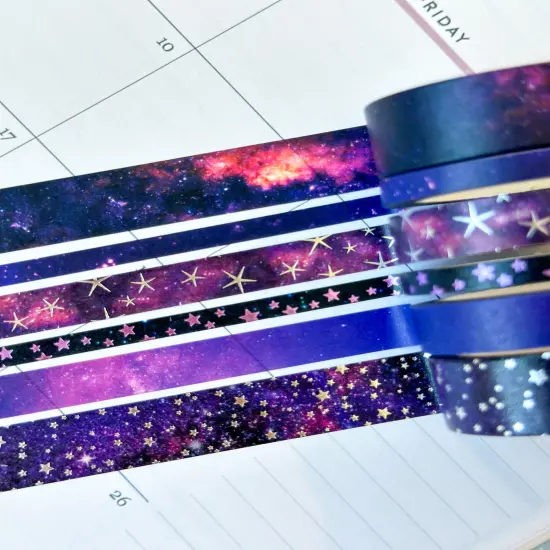 FOILED Galaxy Space Purple & Black Stars Celestial Astrology Washi Tape Set (#W011) {2}