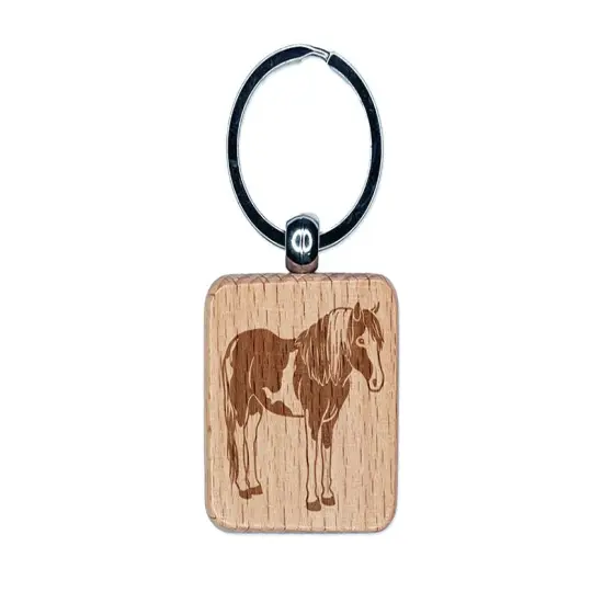 Chincoteague Island Pony Engraved Wood Square Keychain Tag Charm {1}