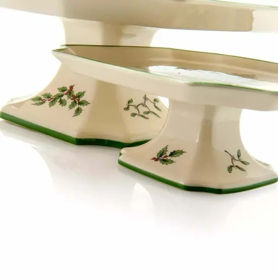 Christmas Tree Fine Porcelain 10 Inch Footed Square Cake Plate. {2}