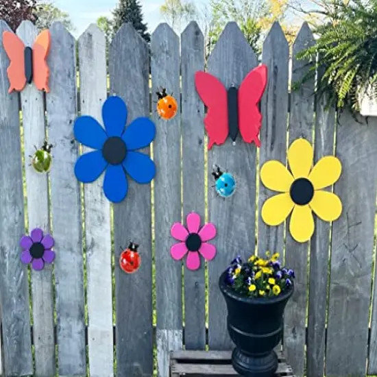 4 Pieces Metal Garden Wall Art Decorative Set ,Cute Ladybugs Outdoor Wall Sculptures {6}