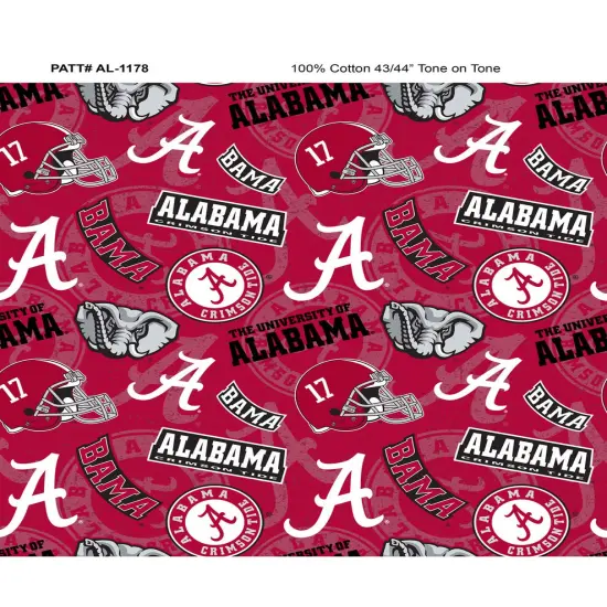 Sykel Enterprises-University of Alabama Cotton Fabric-Alabama Crimson Tide Tone On Tone Cotton Quilting Fabric {1}