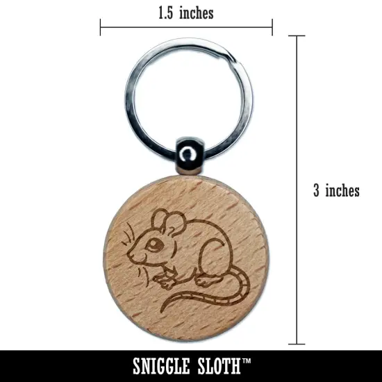 Mouse Rodent Engraved Wood Round Keychain Tag Charm {2}