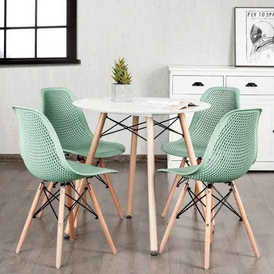 4 Pieces Modern Plastic Hollow Chair Set with Wood Leg Green {1}