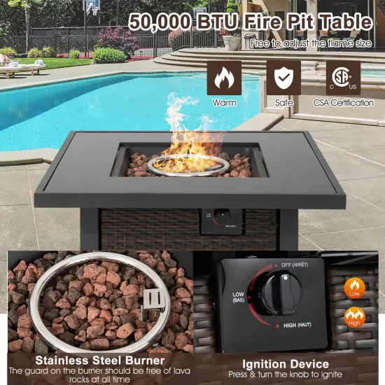 32 Inch Square Propane Fire Pit Table with Lava Rocks Cover Brown {2}