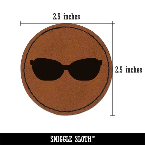 Sunglasses Shades Solid Round Iron-On Engraved Faux Leather Patch Applique - 2.5" Brown {3}